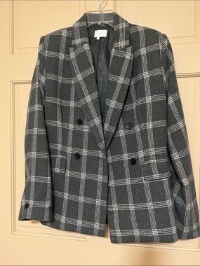 entro Gray & White Plaid Double-Breasted Blazer